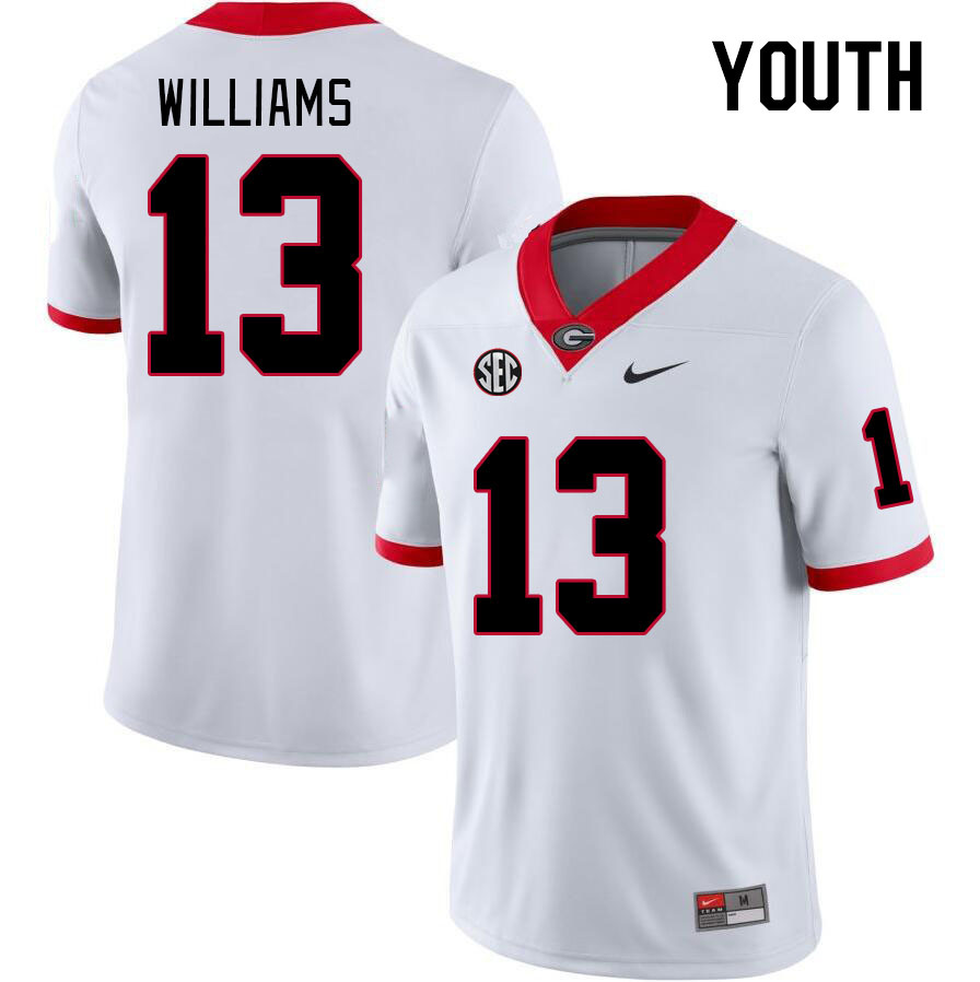 Youth #13 Mykel Williams Georgia Bulldogs College Football Jerseys Stitched-White - Click Image to Close